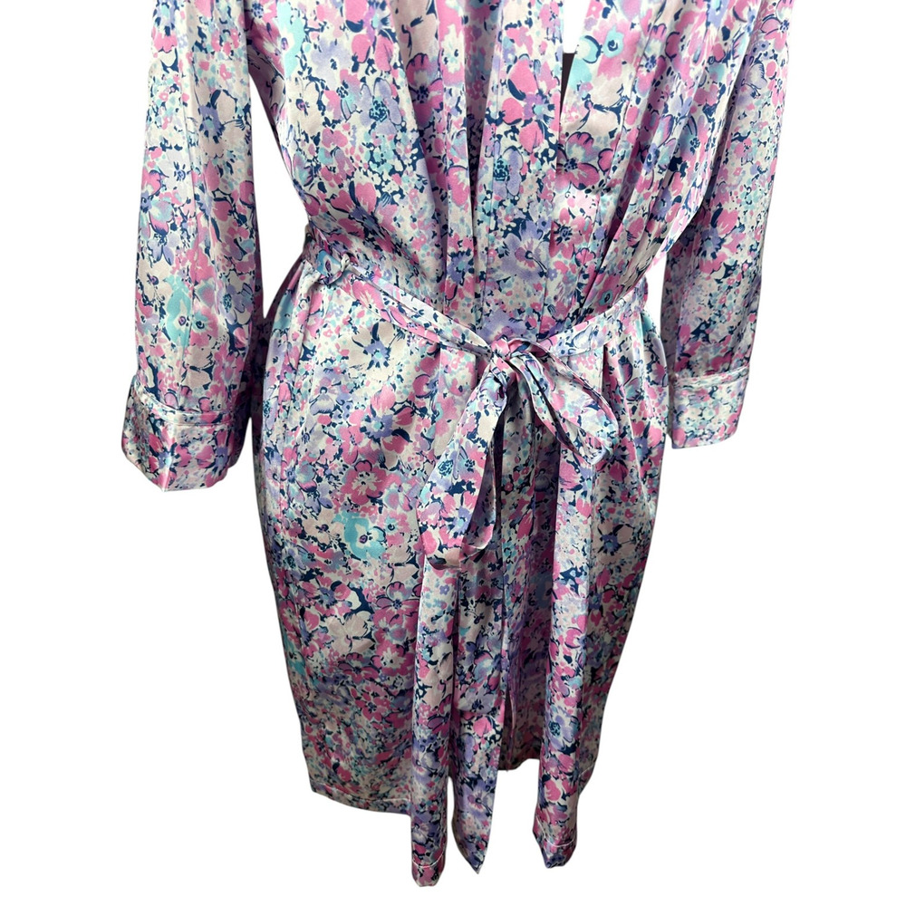 Linea Donatella Floral Satin Robe With Tie Waist Lightweight Size L / XL Bride - Picture 7 of 15